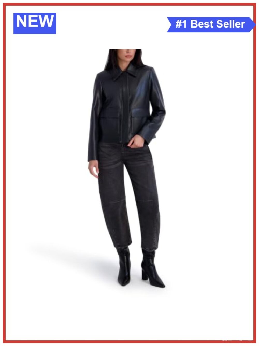 Faux Leather Patch Pocket Jacket Point Collar Minimal Silhouette
